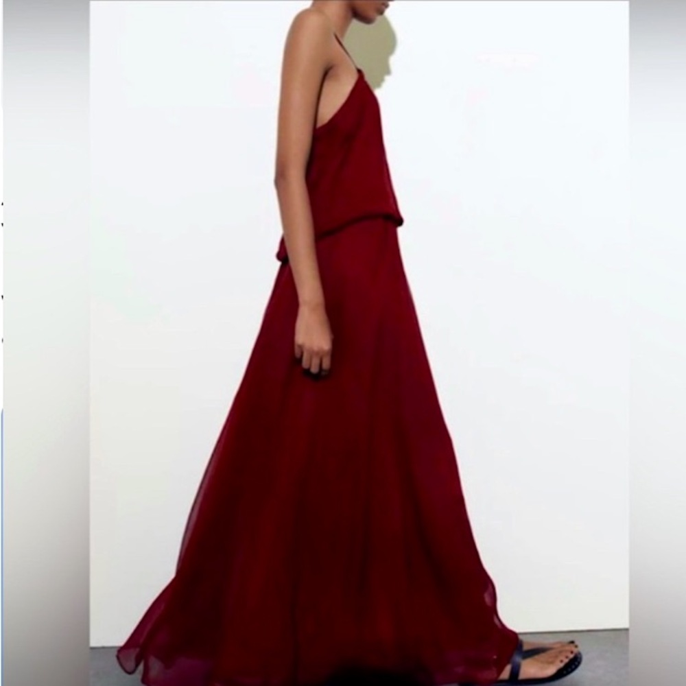 NWT Zara Blogger’s Fave Burgundy Chiffon Maxi Dress